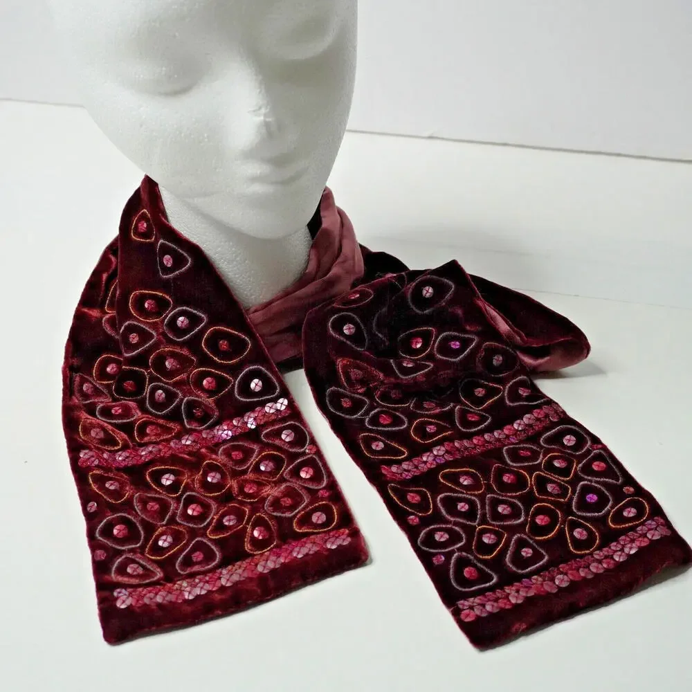 Purple Velvet Scarf Sequins Boho Fairy Whimsigoth Hippie Y2K Bedazzled Bohemian